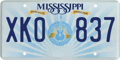 MS license plate XKO837