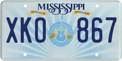 MS license plate XKO867