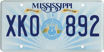 MS license plate XKO892