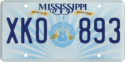 MS license plate XKO893