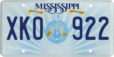 MS license plate XKO922