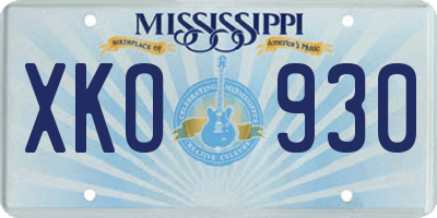 MS license plate XKO930