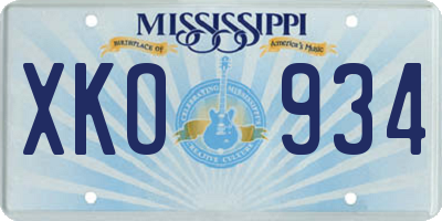 MS license plate XKO934