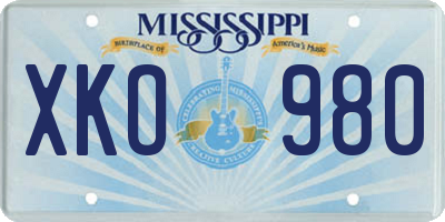 MS license plate XKO980