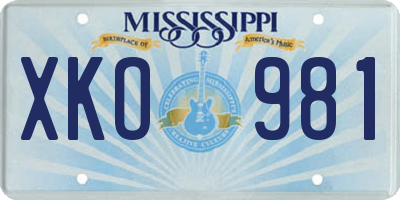 MS license plate XKO981