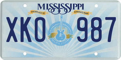 MS license plate XKO987