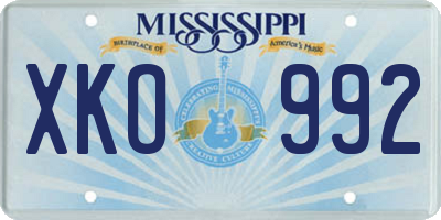 MS license plate XKO992