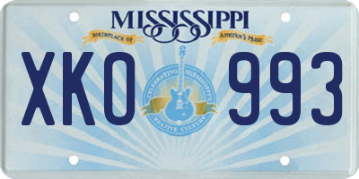 MS license plate XKO993