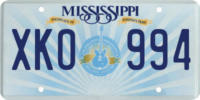 MS license plate XKO994