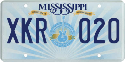 MS license plate XKR020