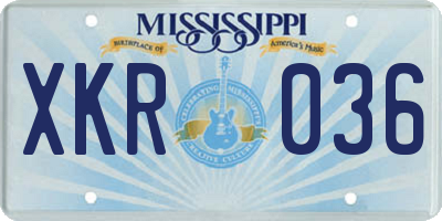 MS license plate XKR036