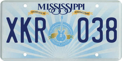 MS license plate XKR038
