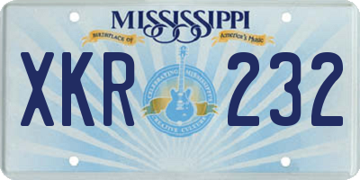 MS license plate XKR232