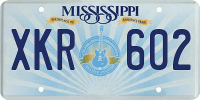 MS license plate XKR602