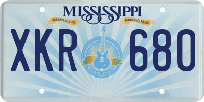 MS license plate XKR680