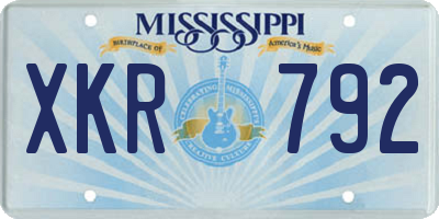 MS license plate XKR792