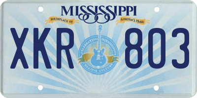 MS license plate XKR803