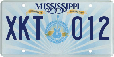 MS license plate XKT012
