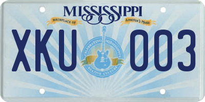 MS license plate XKU003