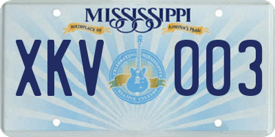 MS license plate XKV003