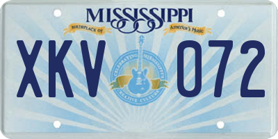 MS license plate XKV072