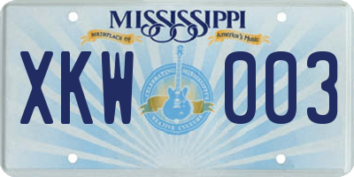 MS license plate XKW003