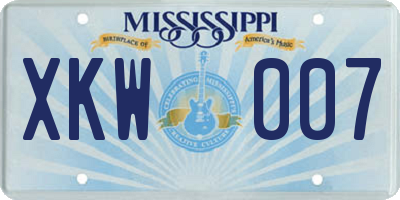 MS license plate XKW007