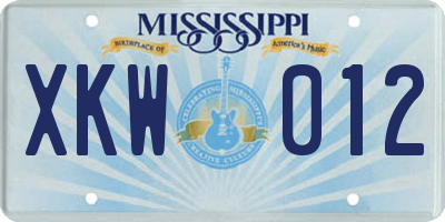 MS license plate XKW012