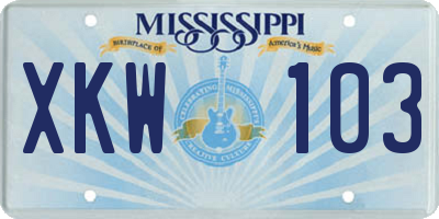 MS license plate XKW103