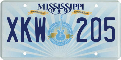 MS license plate XKW205