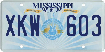 MS license plate XKW603