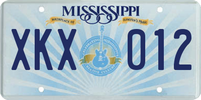 MS license plate XKX012