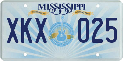 MS license plate XKX025