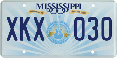 MS license plate XKX030