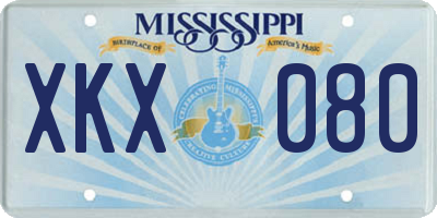 MS license plate XKX080
