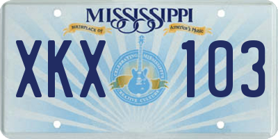 MS license plate XKX103