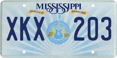 MS license plate XKX203