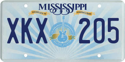 MS license plate XKX205