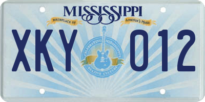 MS license plate XKY012