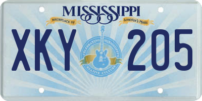 MS license plate XKY205