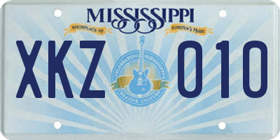 MS license plate XKZ010