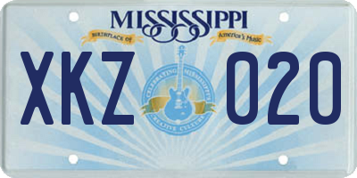 MS license plate XKZ020