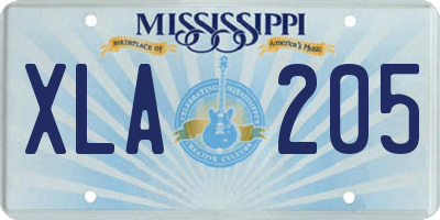 MS license plate XLA205