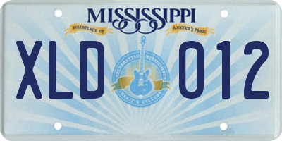 MS license plate XLD012