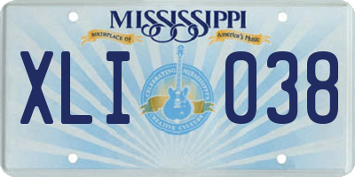 MS license plate XLI038