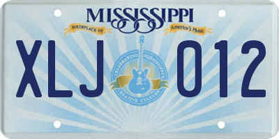 MS license plate XLJ012