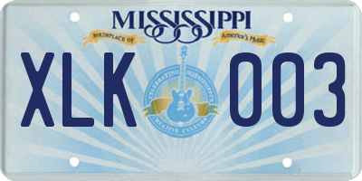 MS license plate XLK003
