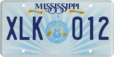 MS license plate XLK012