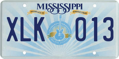 MS license plate XLK013