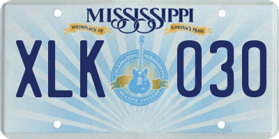 MS license plate XLK030